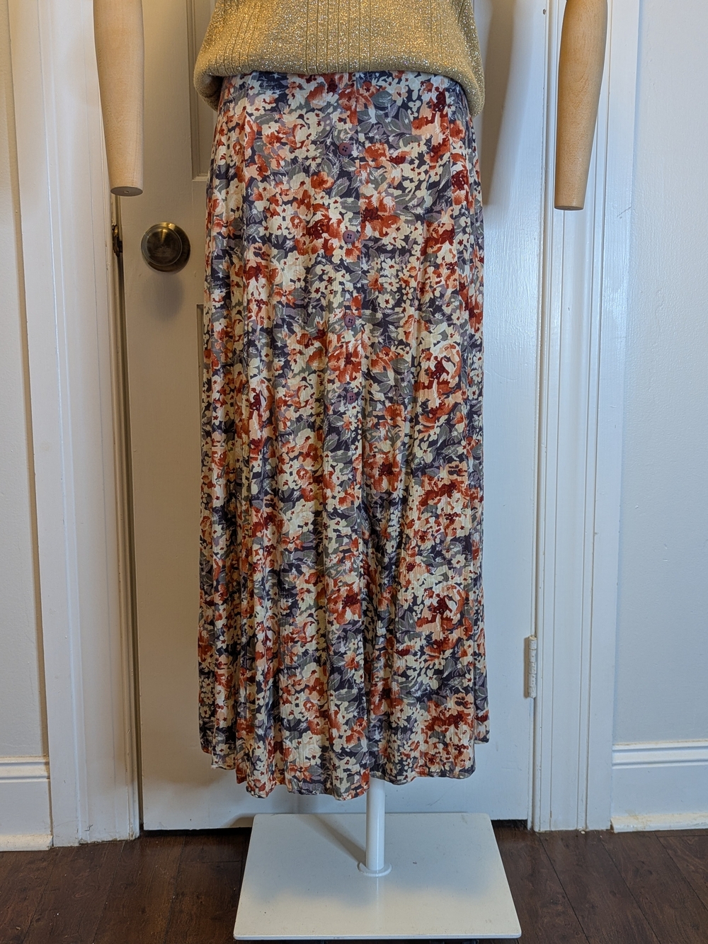 Vintage Floral Maxi Skirt in Rust & Cream Fits Sz 8 10 12